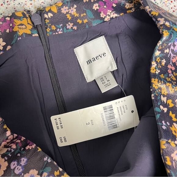 NWT Maeve Anthropologie Faux Leather Micro Mini Side Slit Floral Women’s Size 2 - Picture 4 of 8